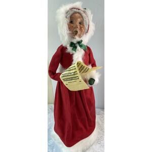 Byers Choice Carolers 13" Tall Lady In Velvet Red Dress And Jacket With Music